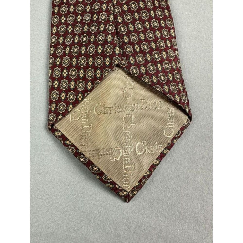 Christian Dior Men's All Silk Printed Woven Neck Tie Burgundy - Picture 3 of 5